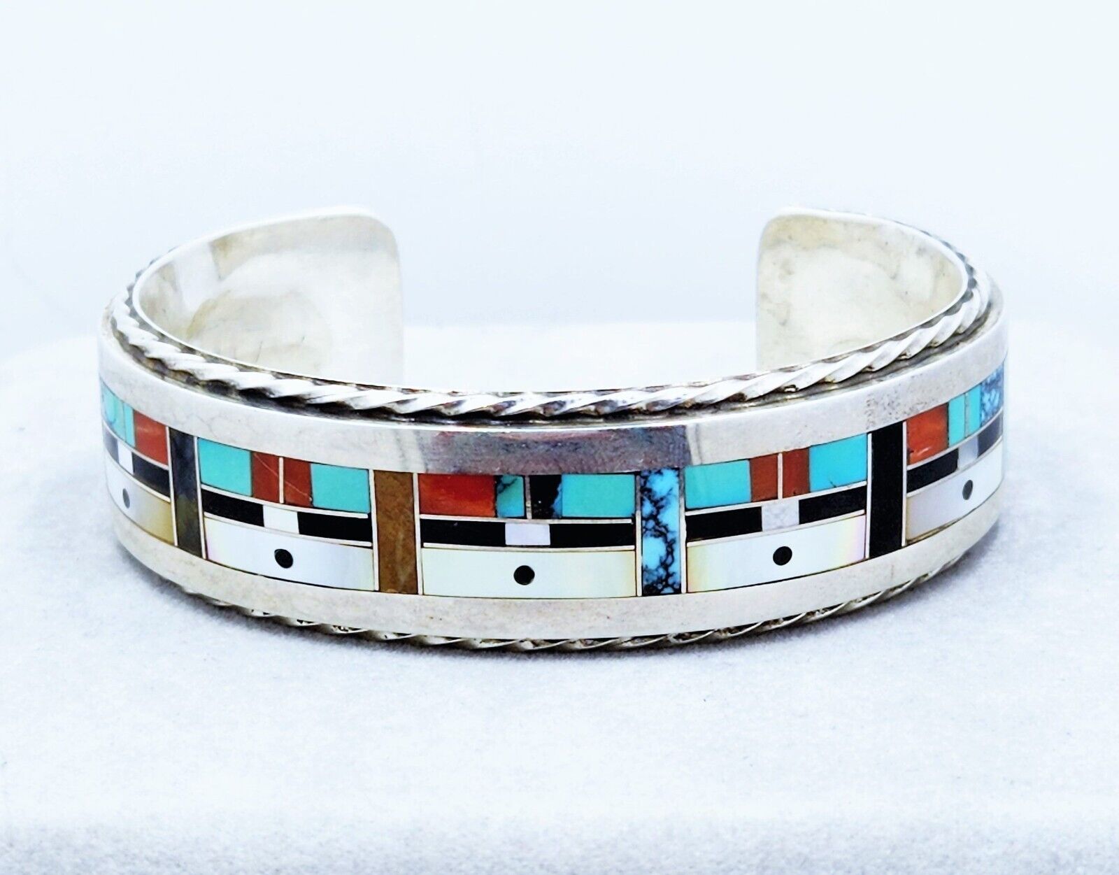 Native American Important Mildred Calavaza Turquoise Vintage Zuni Sterling Silver Bracelet Native American Important Mildred Calavaza Turquoise Vintage Zuni Sterling Silver Bracelet