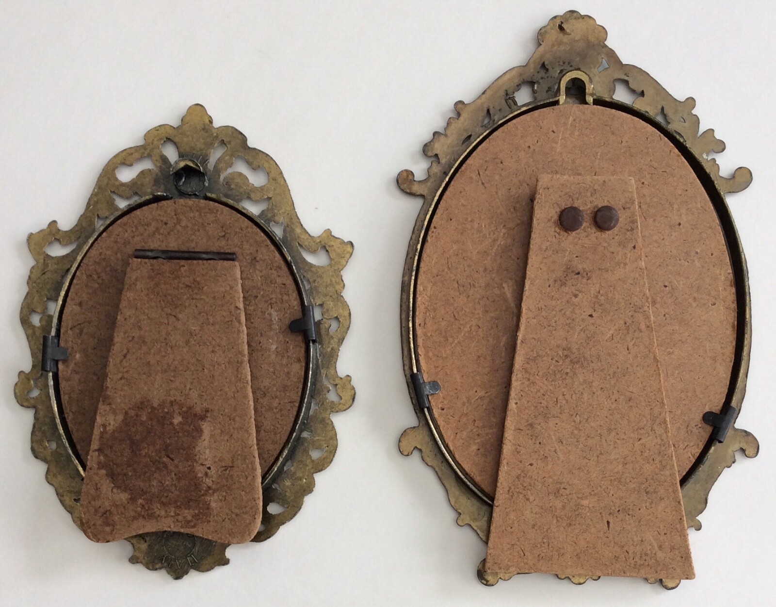 2 Vintage Small Ornate Metal PICTURE FRAMES w/ Easel ~ Italy