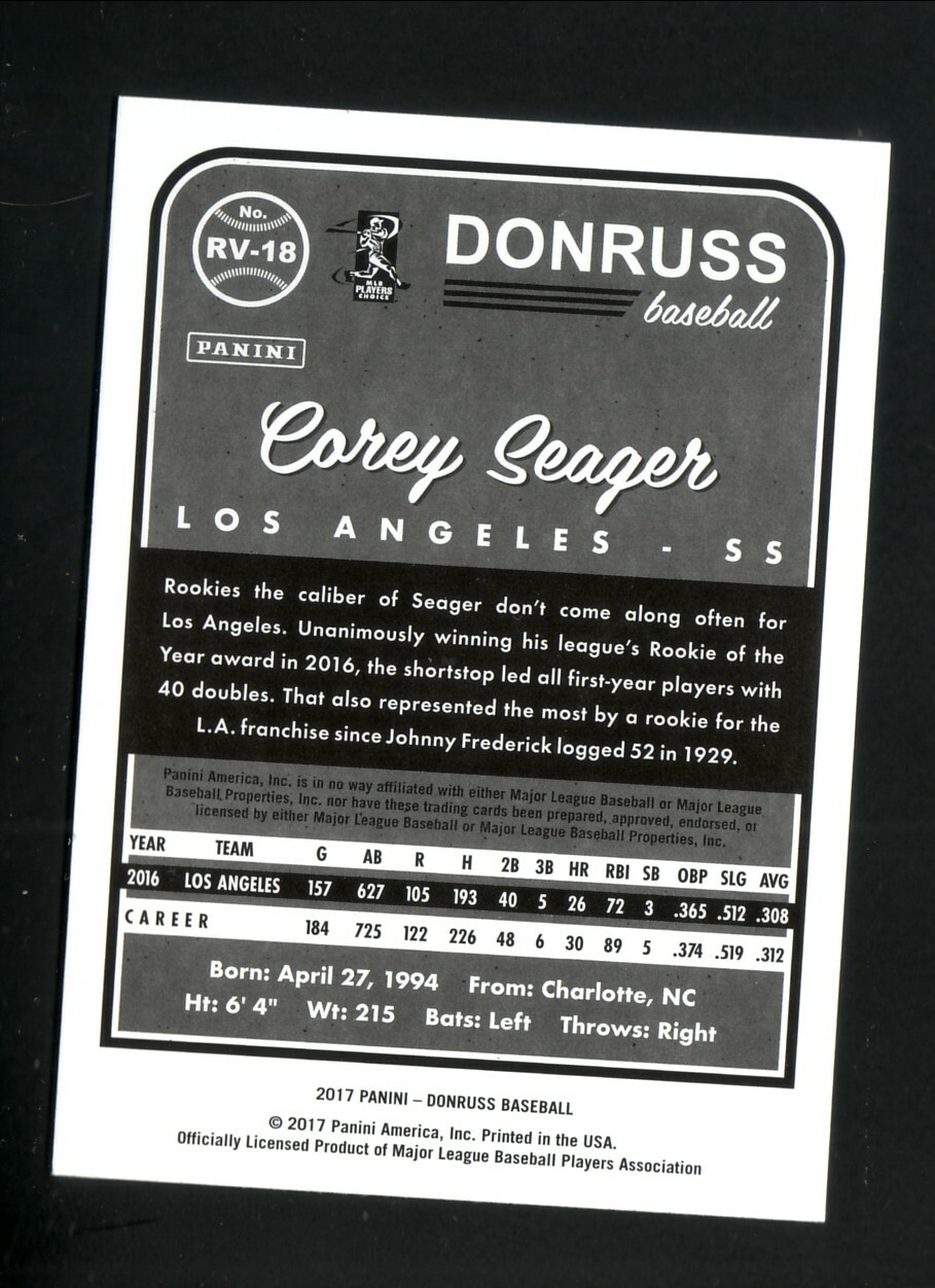 Corey Seager--Los Angeles Dodgers--2017 Donruss Retro Baseball Card