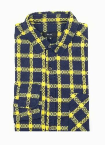 NEW $95 Nutexrol Men Black Yellow Plaid Long-Sleeve Button F