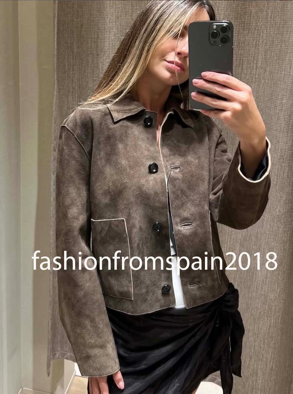 MASSIMO DUTTI NEW WOMAN Short suede leather jacket with