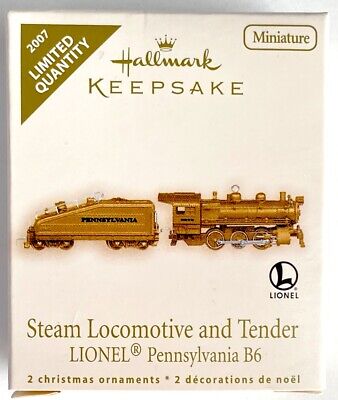 2007 Hallmark Mini Ornament Set Lionel Steam Locomotive & Tender Pennsylvania B6