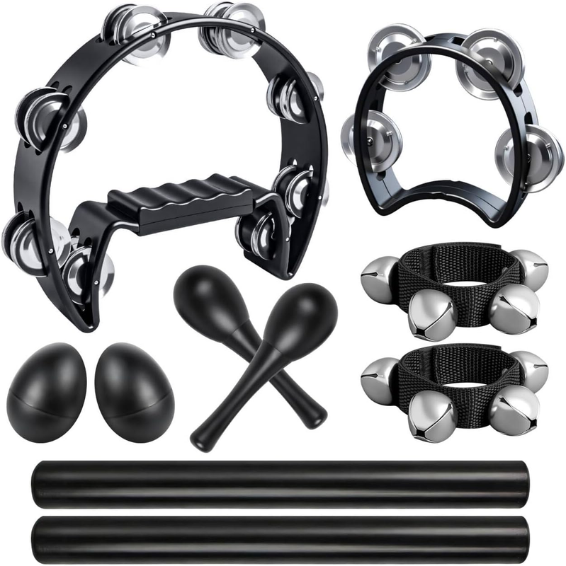 10 Pcs Black Tambourines for Adults and Kids - Half Moon Tambourine, Wood Rhythm