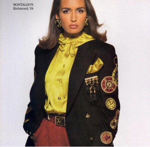 VTG 1992 Escada Clock Patch Gold Buttons Embroidered Black