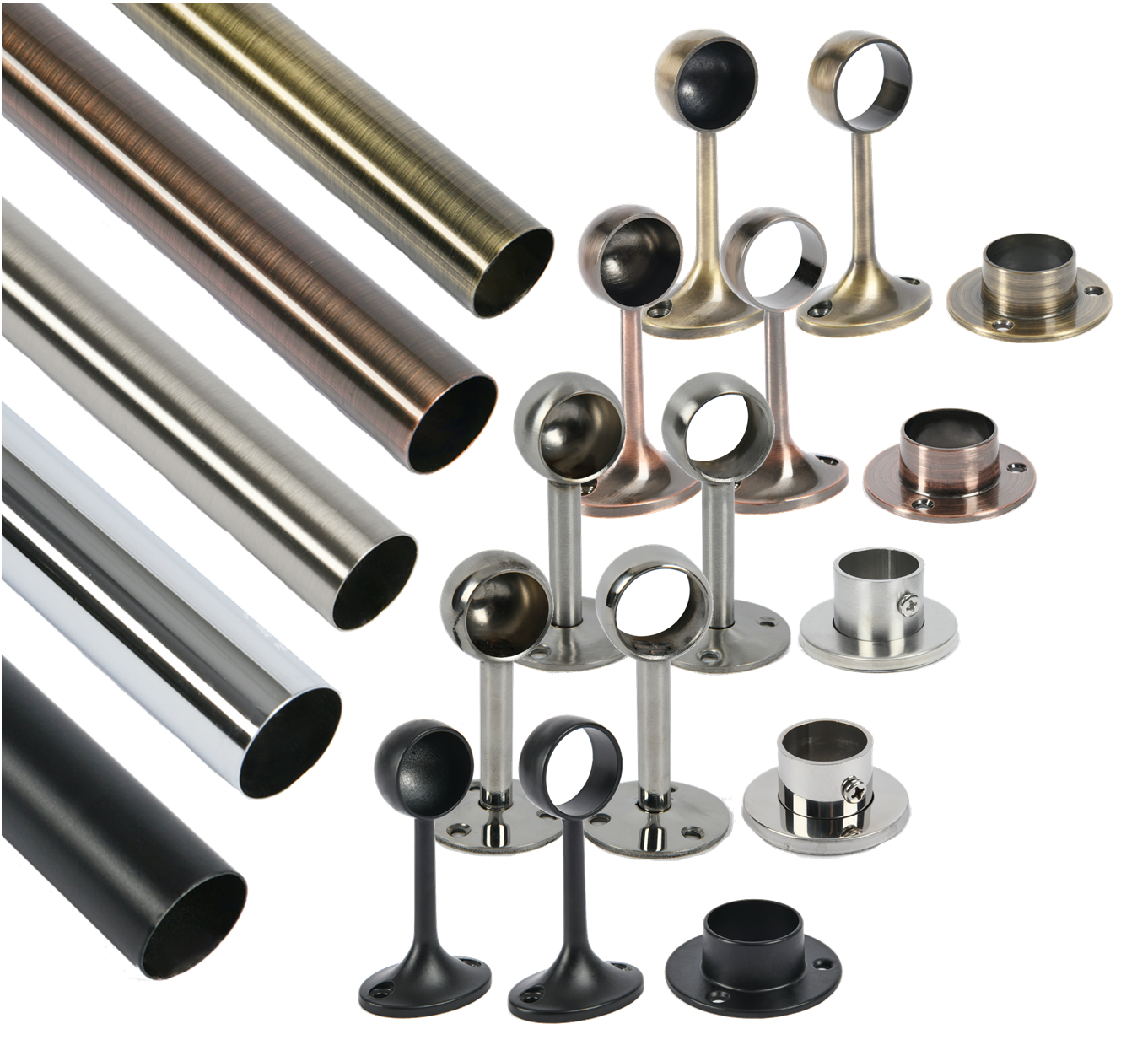 Round Wardrobe Rail Hanging Clothes Tube End Centre Supports Brackets