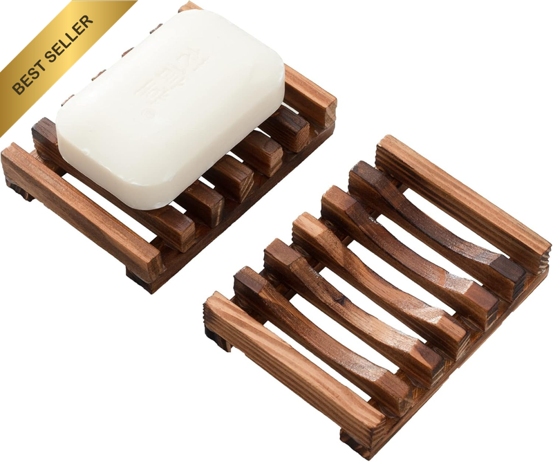 Wooden Soap Dish for Shower,Set of 2 Shower Soap Holder,Self Draining Bar Soap H