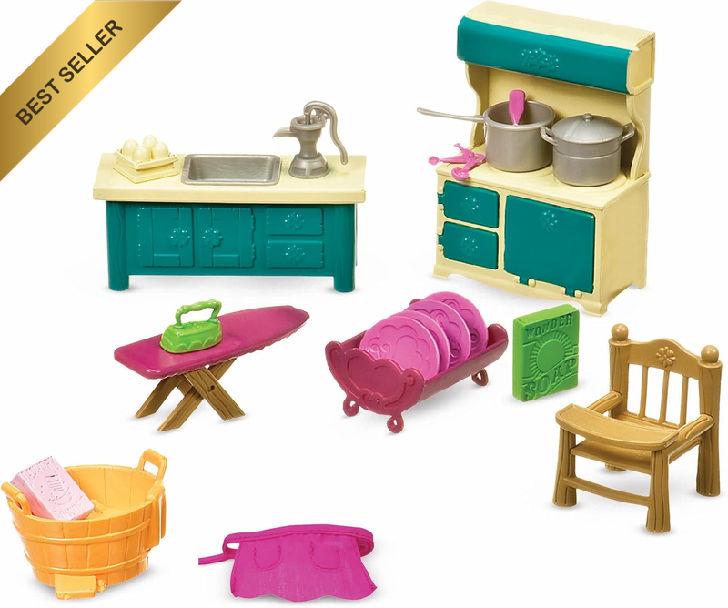 Li'L Woodzeez Kitchenette & Housekeeping Set, 21-Piece Playset, Playsets