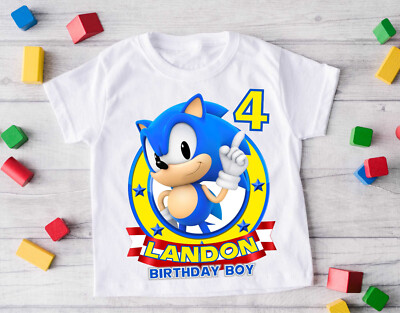 Sonic Custom Birthday T shirt kids size 4 White short sleeve D095