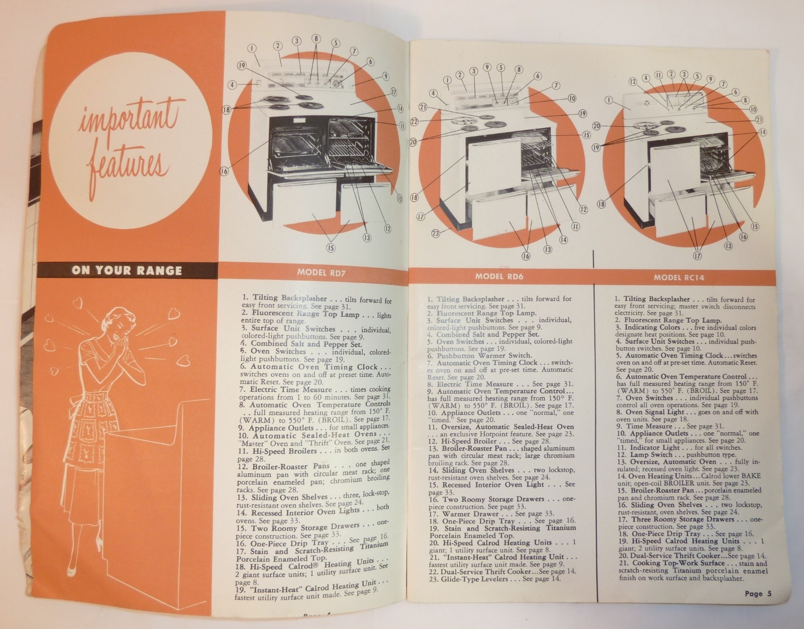 Vtg Hotpoint Automatic Electric Range Use & Care Booklet for 7 Different Models