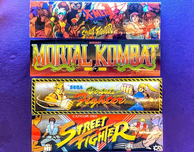 4 MINI Arcade Marquee Stickers Coin-Op Fighter Classics 80