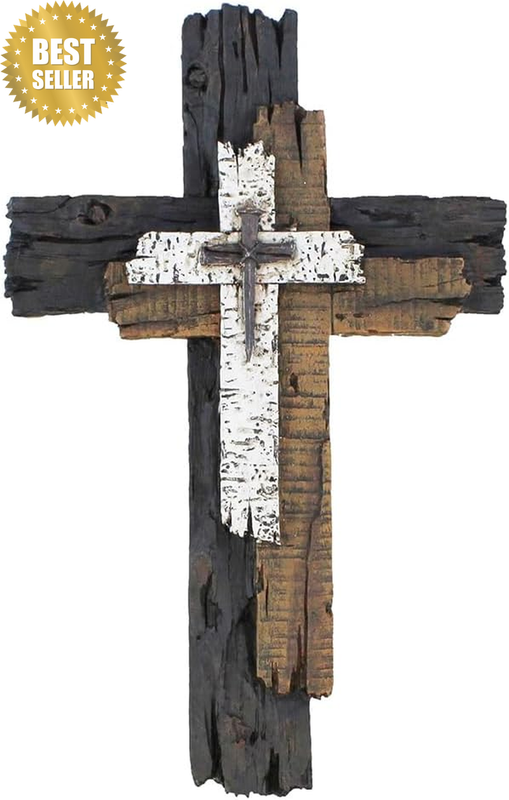 Rustic Wood Cross Decor, Multi Layered Weathered Look Crucifix Wall Decoration,