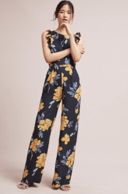 

Комбинезон Anthropologie Paper Crown с цветочным принтом Синий Желтый Evening Promise  NWT, Белый