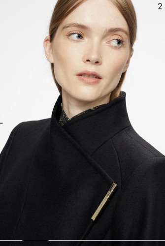 Pre-owned Ted Baker Wmo-sandra Midi Wool Wrap Coat In Black 2 Us