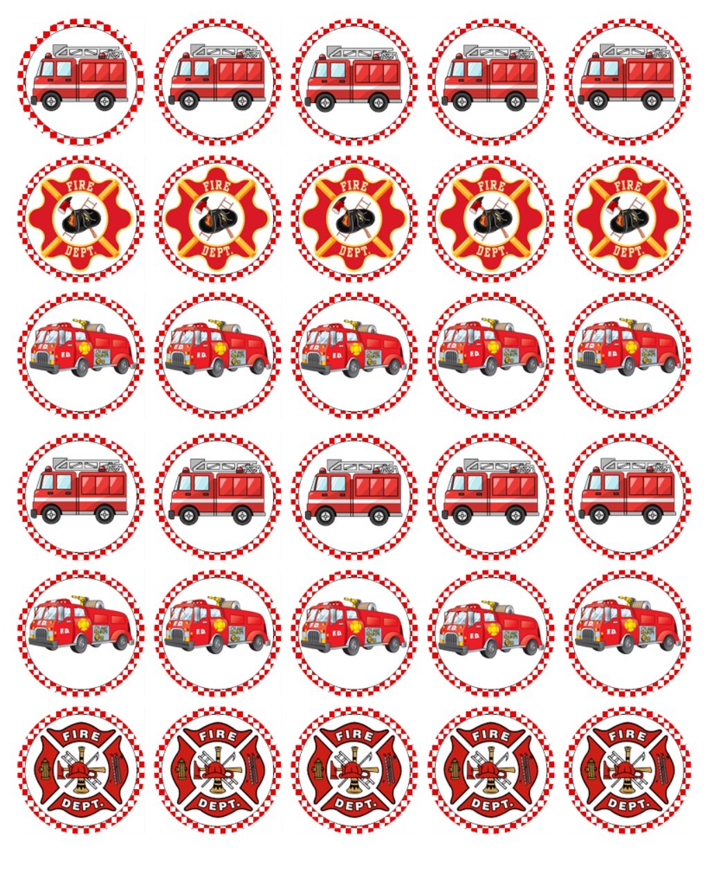 Fire Truck Edible Cupcake Toppers Edible Wafer Fireman Cake Decoration (2 Sizes) | eBay for Free Printable Fire Truck Cupcake Toppers