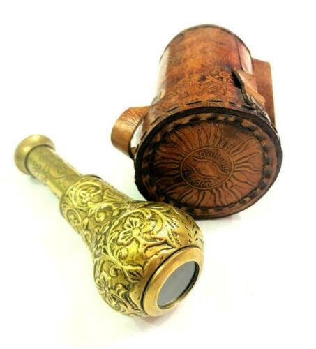 full title Dollond London Nautical Brass 6" Engraved Pocket Telescope with Leath