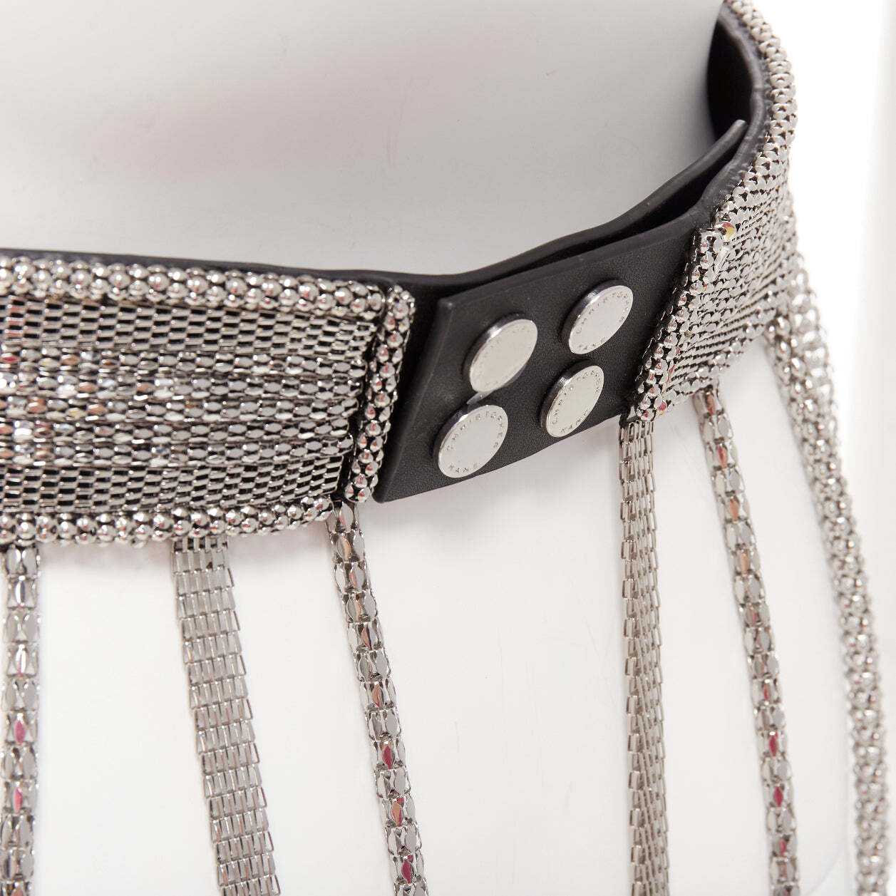 CHRISTOPHER KANE silver multi chain stud front black leather CHRISTOPHER KANE silver multi chain stud front black leather