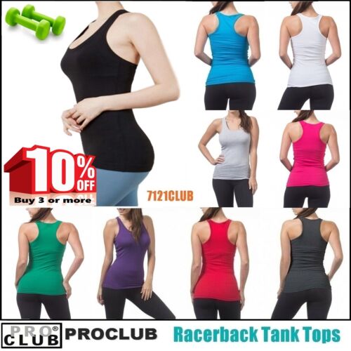 WOMENS Racerback Tank Tops Sleeveless PROCLUB Workout Gym Yoga Solid Undershirt