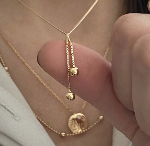 【2plan】23FW★ [MADE] 023 Engraved ball necklace Ball Necklace 18k Gold Plated Luxury Chain Two Ball Pendant