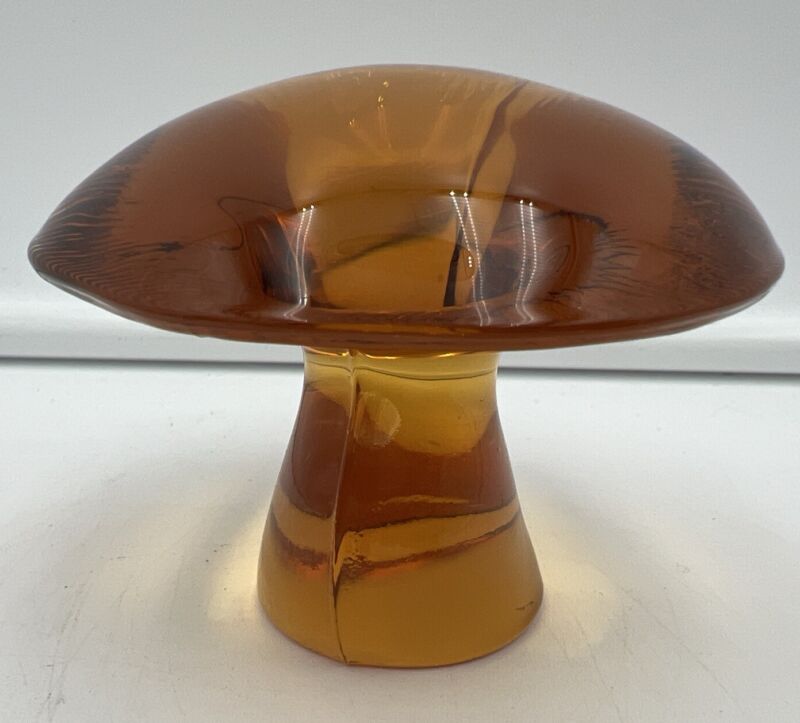Vintage Viking Glass Small Mushroom Amber MCM Mid Century 3”D x 2.5”H, Excellent