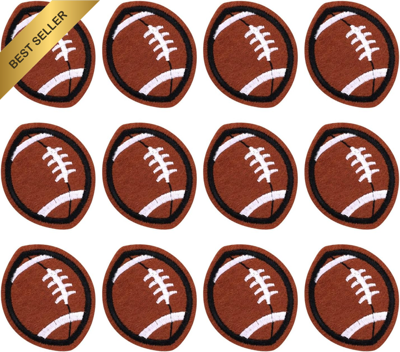 12Pcs Football Iron on Patches, Gold Edge Chenille Rugby Iron on Patches America