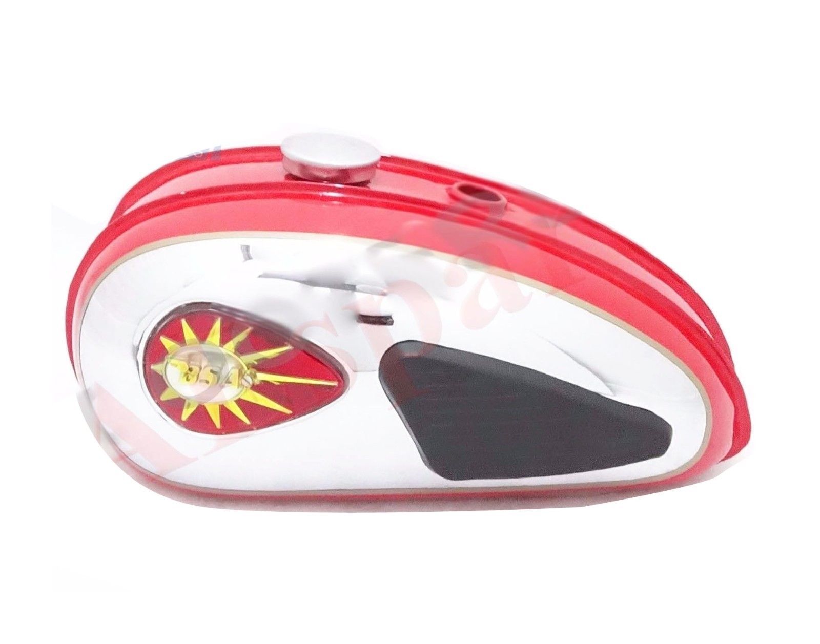 New BSA C15 Red Painted Chrome Petrol Fuel Tank With Knee Pad Cap & Tap 