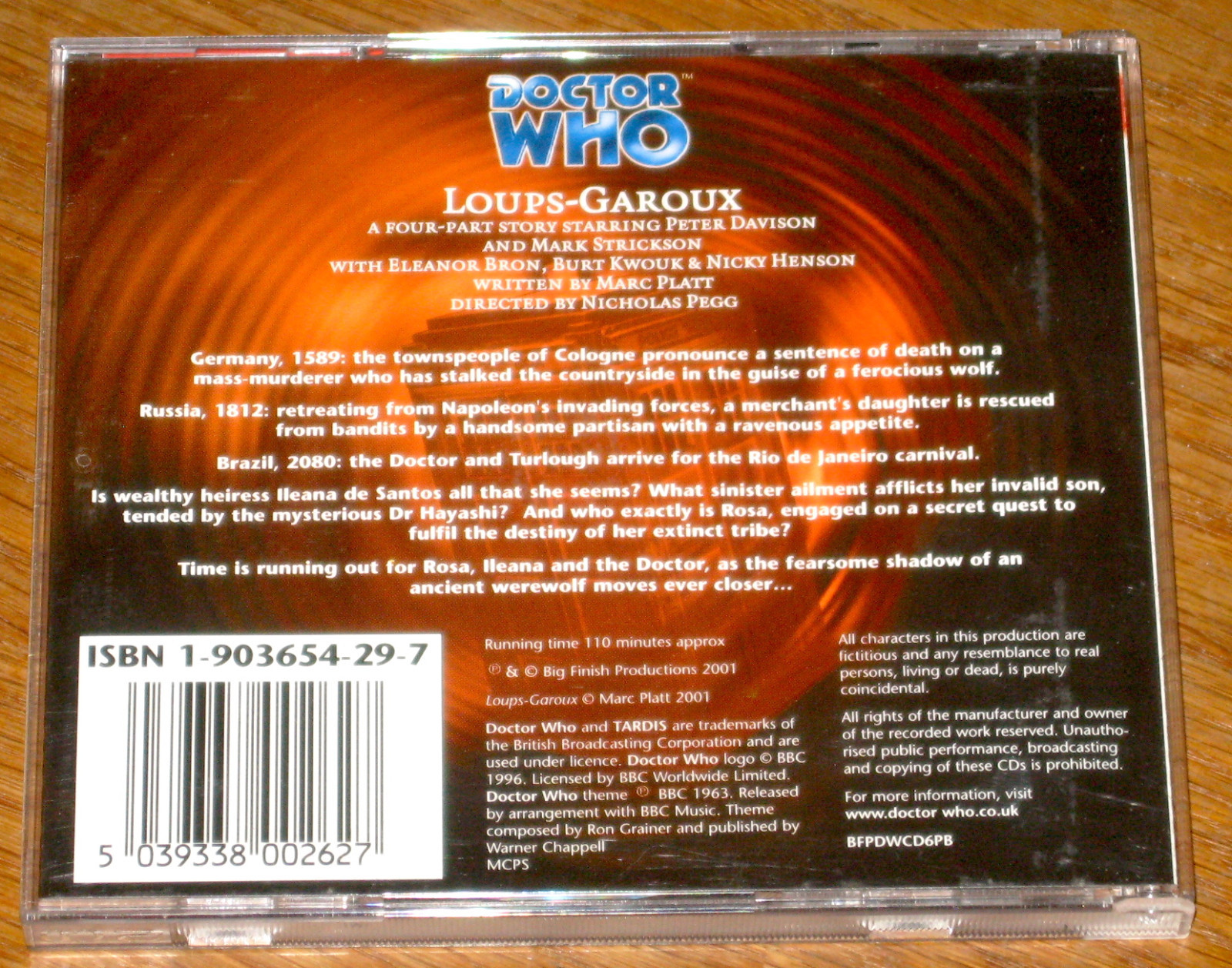 Dr DOCTOR WHO audio double CD LOUPS-GAROUX Big Finish #20 Peter Davison