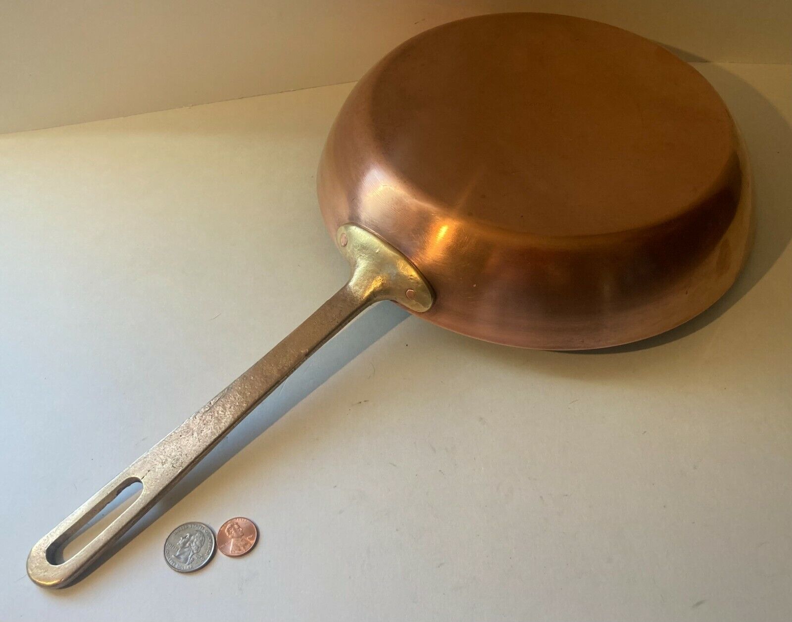 Vintage Copper and Brass Metal Frying Pan, Cooking Pan, 18 1/2