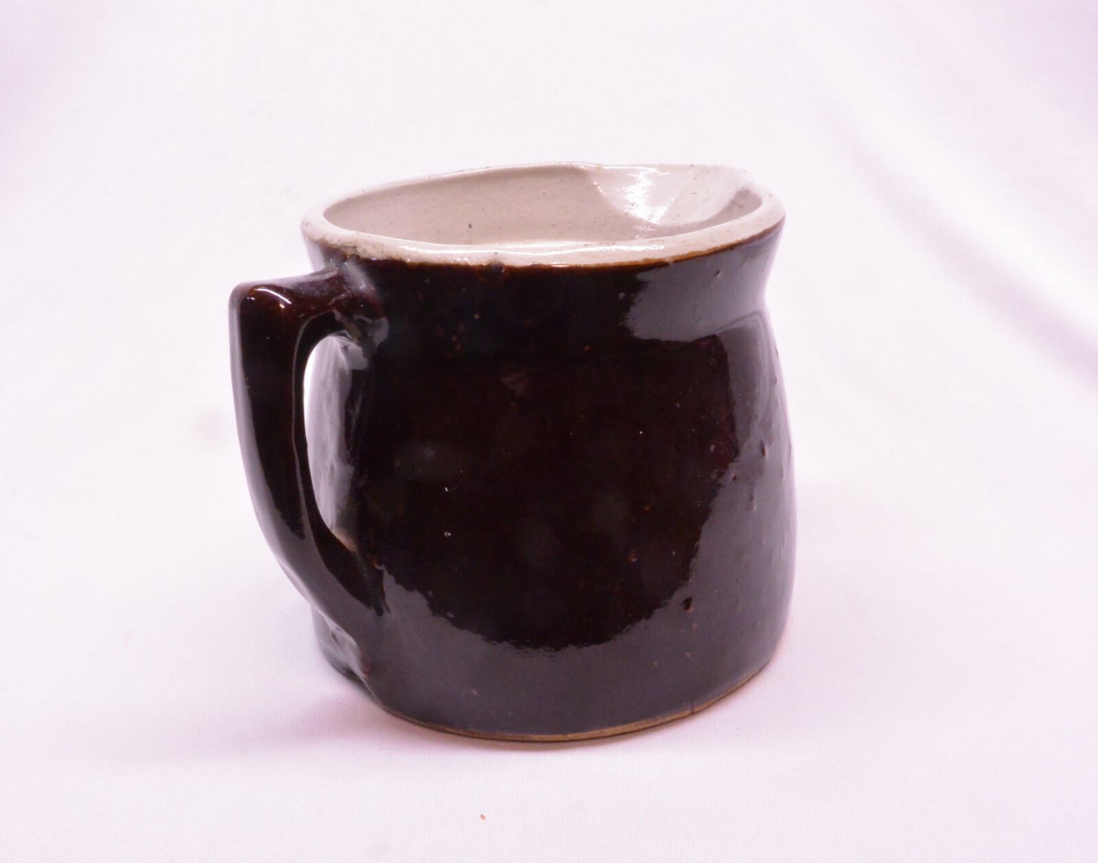 Antique Brownware Glazed Stoneware Pitcher: Batter, Milk or Cream; 1 Quart