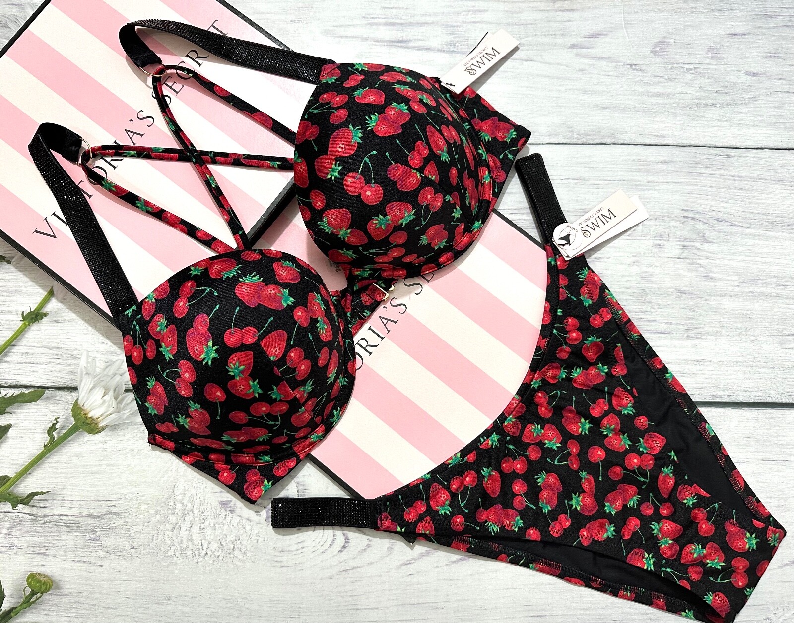 

Victorias Secret Swim Shine Strap Bombshell Push-up Бразильский комплект Black Berry, Black berry mix