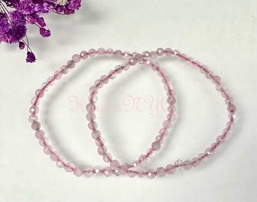 Wholesale 6 Pcs Natural Rose Quartz 3mm Faceted 7.5” Stretch Bracelet