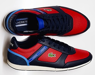 New Lacoste Men's Shoes Menerva Sport 222 Navy Red Leather Casual Sneakers