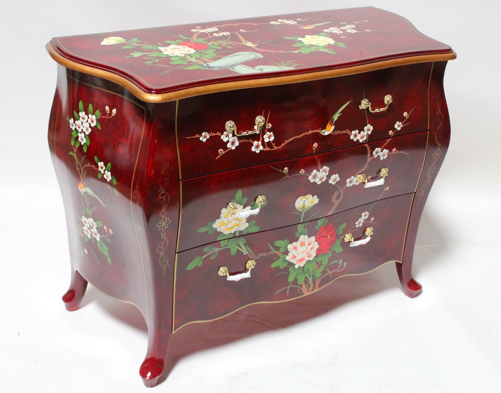 oriental furniture Chinese burgundy lacquer cabinet ...