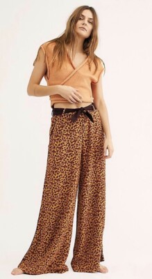 

Брюки-шапки Free People, леопардовые широкие брюки с напуском, удобный съемный ремень,  НОВИНКА, Black brown gold