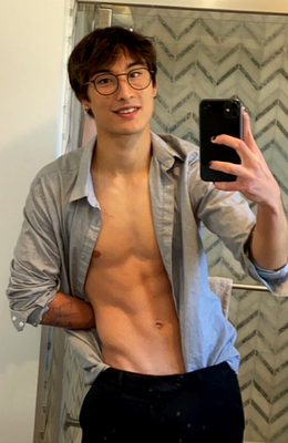 Male Asian American Hunk Round Glasses Open Shirt Abs Navel PHOTO 4X6 E1911  | eBay