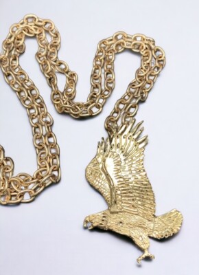 Vintage Men s Size Xtra Large 3  Flying Eagle Gold Plated Pendant Necklace 44 