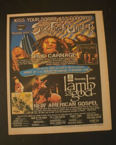 Full page newspaper concert/ album  ad Lamb Of God with Six Feet Under 2001