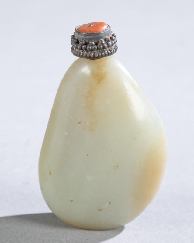 Old Chinese Nephrite Jade Pebble Snuff Bottle, 2 5/8", 19th Century