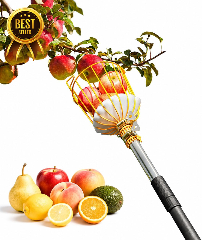 35-161-Inch 13.5-Foot Adjustable Pole Fruit Picker with Basket and Catcher