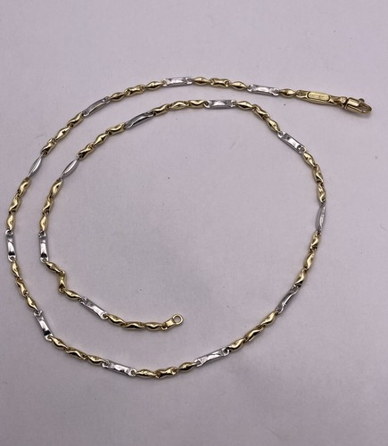 18K/750 Japan Yellow Gold ‼️ SALE ‼️ 18K Yellow & White Gold Pillow Link 2.5mm Chain, 19.5 inch