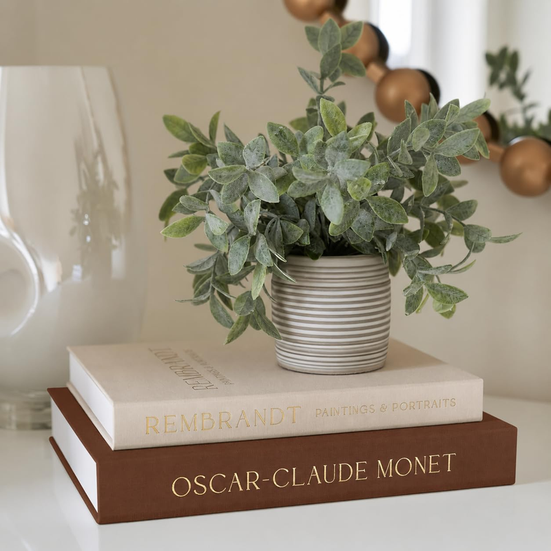 Delsol Decorative Faux Fake Books Set of 2 Linen-Covered for Home Decor