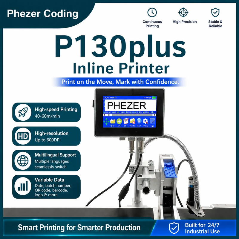 P130plus Online TIJ Inkjet Printer 12.7/25.4mm for HP Industrial Coder for QR Co