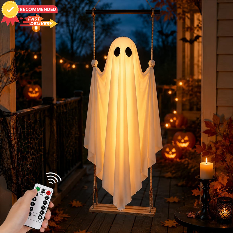 Swinging Ghost Outdoor Decor Halloween Decoration, White Swing Ghost