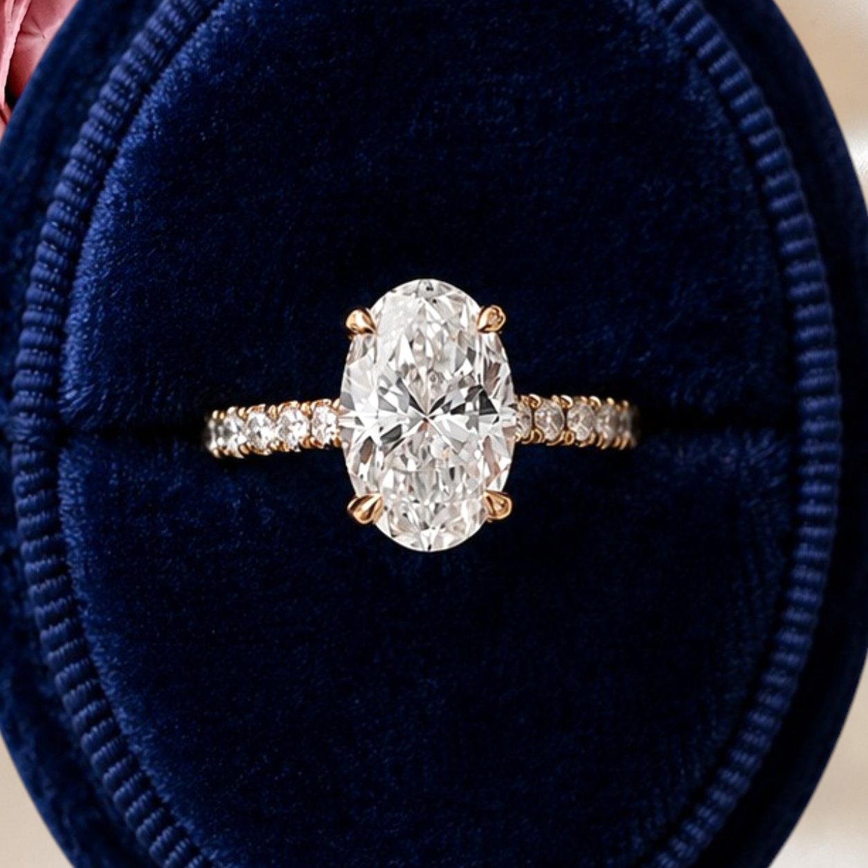3.25 Ct IGI Certified Lab Grown 14K Rose Gold Oval Cut Diamond Engagement Ring