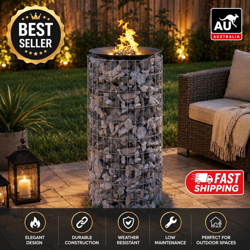 Outdoor Round Fire Pit Gabion Cage Fireplace Galvanised Iron Garden Patio AU