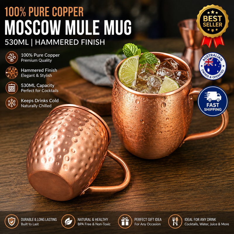 530ML 100% Pure Copper Mug Cocktail Moscow Mule Cup Hammered Bar Drink Mug AU