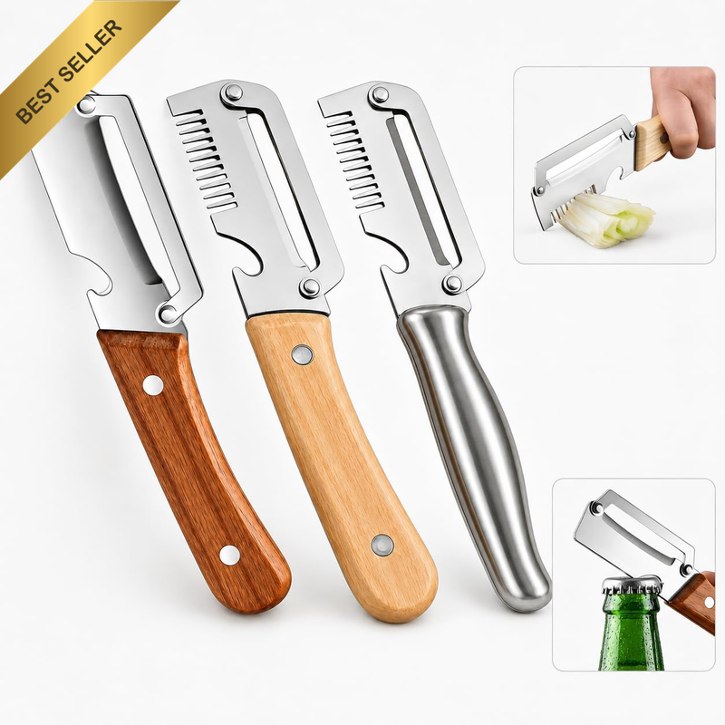 3-Pack Multifunctional Vegetable Peeler Set, 3-In-1 Kitchen Peelers with Wooden