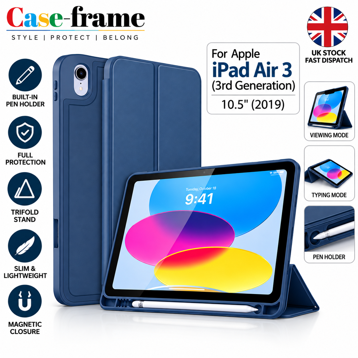 Smart Case Stand Cover with Pen Holder For Apple iPad Air (3rd generation) Case