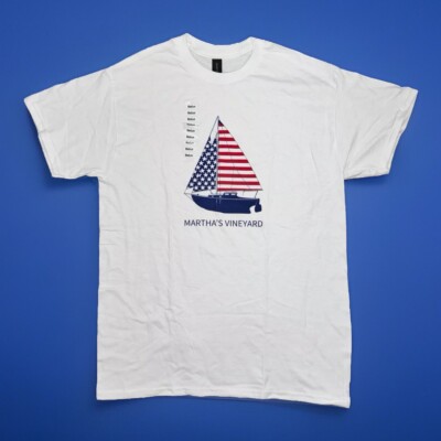 Martha's Vineyard Massachusetts T-Shirt US Flag Sailboat Red White Blue Medium
