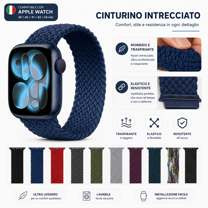 Cinturino Apple Watch 42 40 38 44mm Nylon Intrecciato Cinturinio Serie 9 8 7 6 5