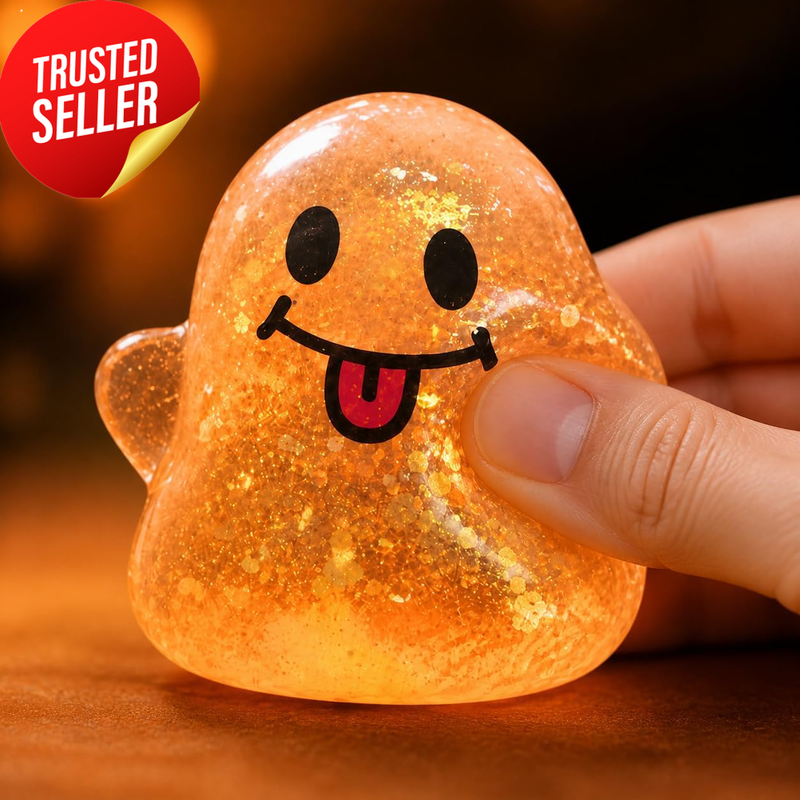 Halloween Ghost Squishy Toy Orange Glitter Desk Decor Party Favor